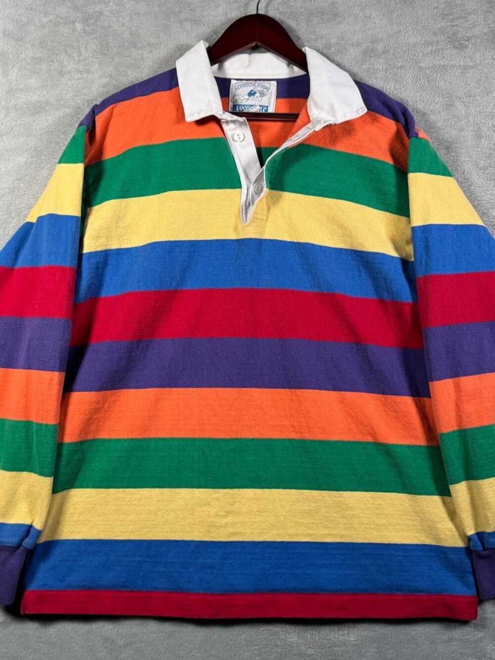 Lands End Rugby Shirt Mens XL Rainbow Stripe Vintage USA Heavyweight